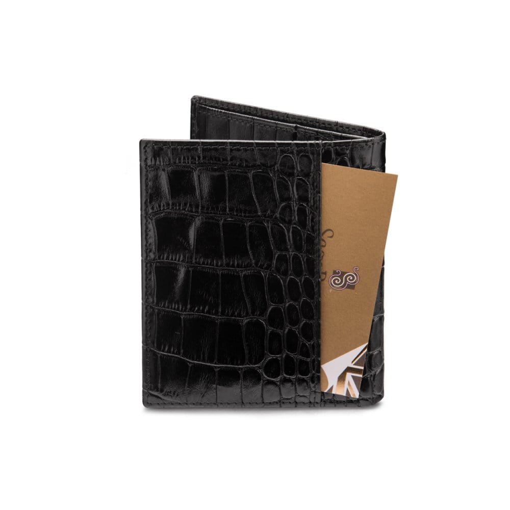 Leather compact billfold wallet 6CC, black croc, back
