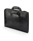 Leather document case with retractable handles, black croc, back