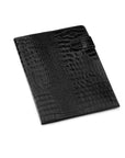 Leather document folder, black croc, front