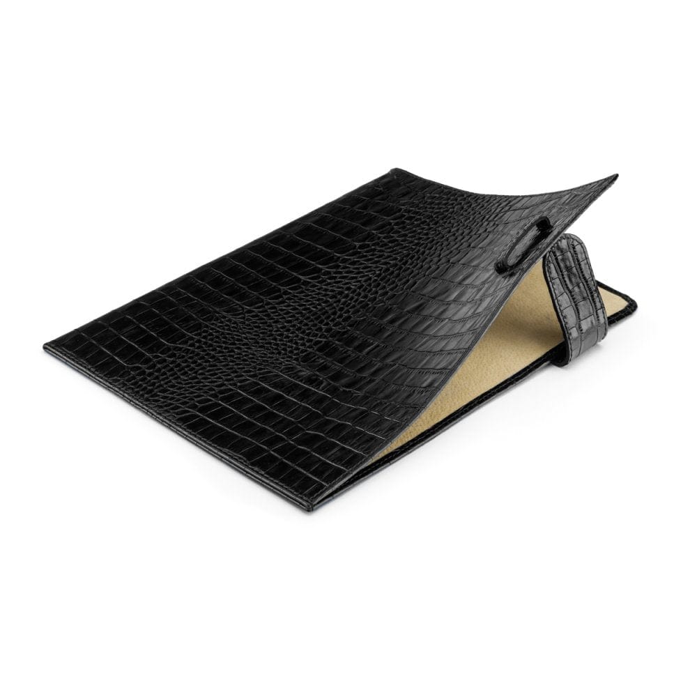 Leather document folder, black croc, inside