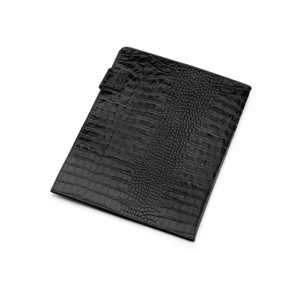 Leather document folder, black croc, back