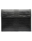 Leather envelope folder, black croc front view