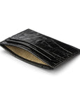 Flat leather credit card holder with middle pocket, 5 CC slots, black croc, inside