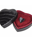 Leather heart shaped jewellery box, black croc, open