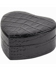 Leather heart shaped jewellery box, black croc, side