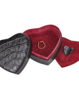 Leather heart shaped jewellery box, black croc, inside