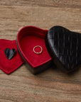 Leather heart shaped jewellery box, black croc, lifestyle