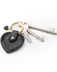 Leather heart shaped key ring, black croc