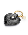 Leather heart shaped key ring, black croc, back