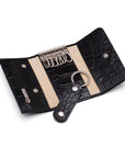 Key wallet with detachable key fob, black croc, open