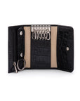 Key wallet with detachable key fob, black croc, inside