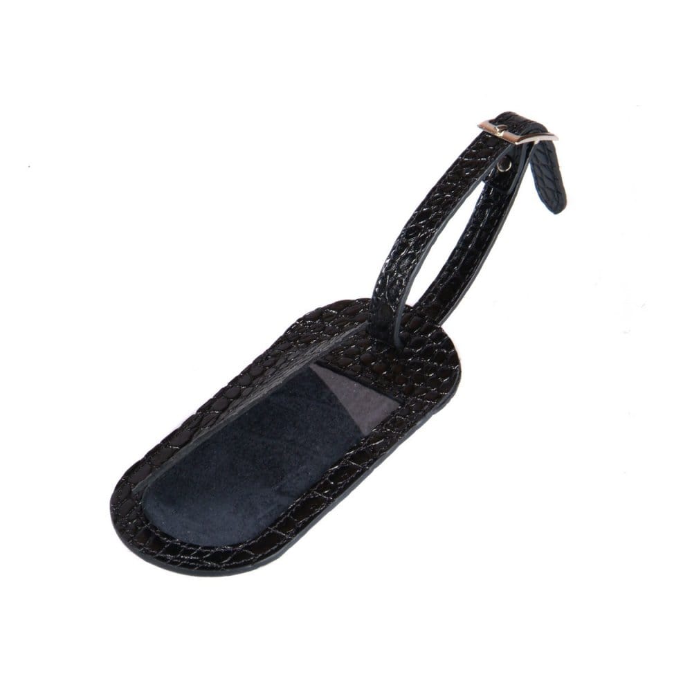 Leather luggage tag, black croc