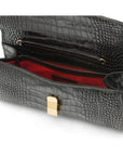 Leather clutch bag, black croc, inside