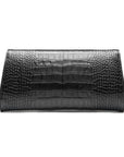 Leather clutch bag, black croc, back view