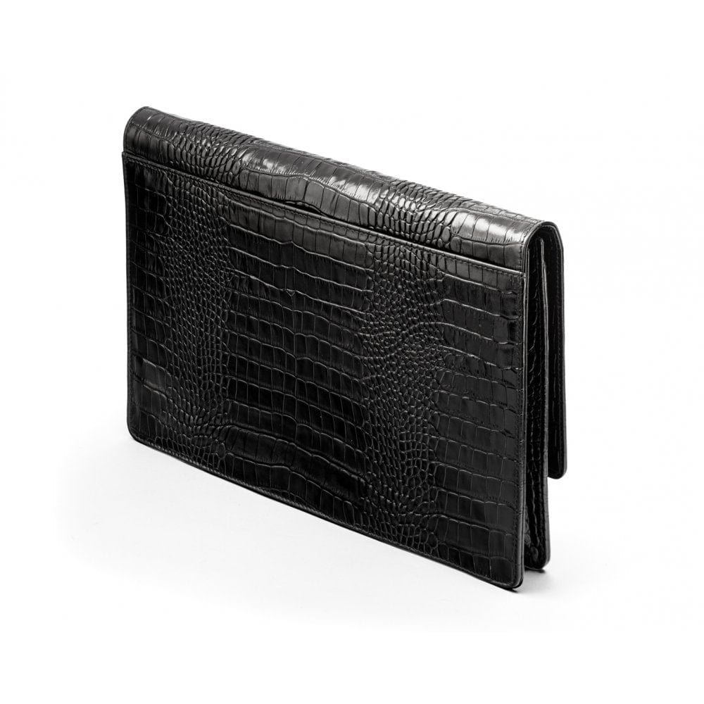 Small leather A4 portfolio case, black croc, back