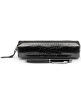 Leather pencil case, black croc, front