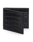 Black Croc Compact Leather Billfold Wallet With RFID Protection