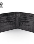 RFID leather wallet for men, black croc, open view