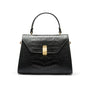 Leather top handle bag, black croc, front