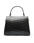 Leather top handle bag, black croc, back