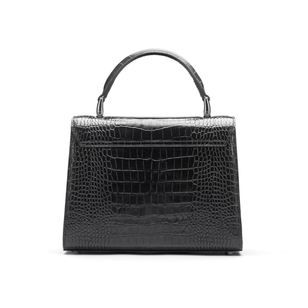 Leather top handle bag, Burnett bag, black croc, back view