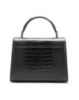 Leather top handle bag, Burnett bag, black croc, back view