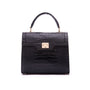 Leather signature Morgan bag, black croc, front view