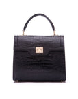 Leather signature Morgan bag, black croc, front view