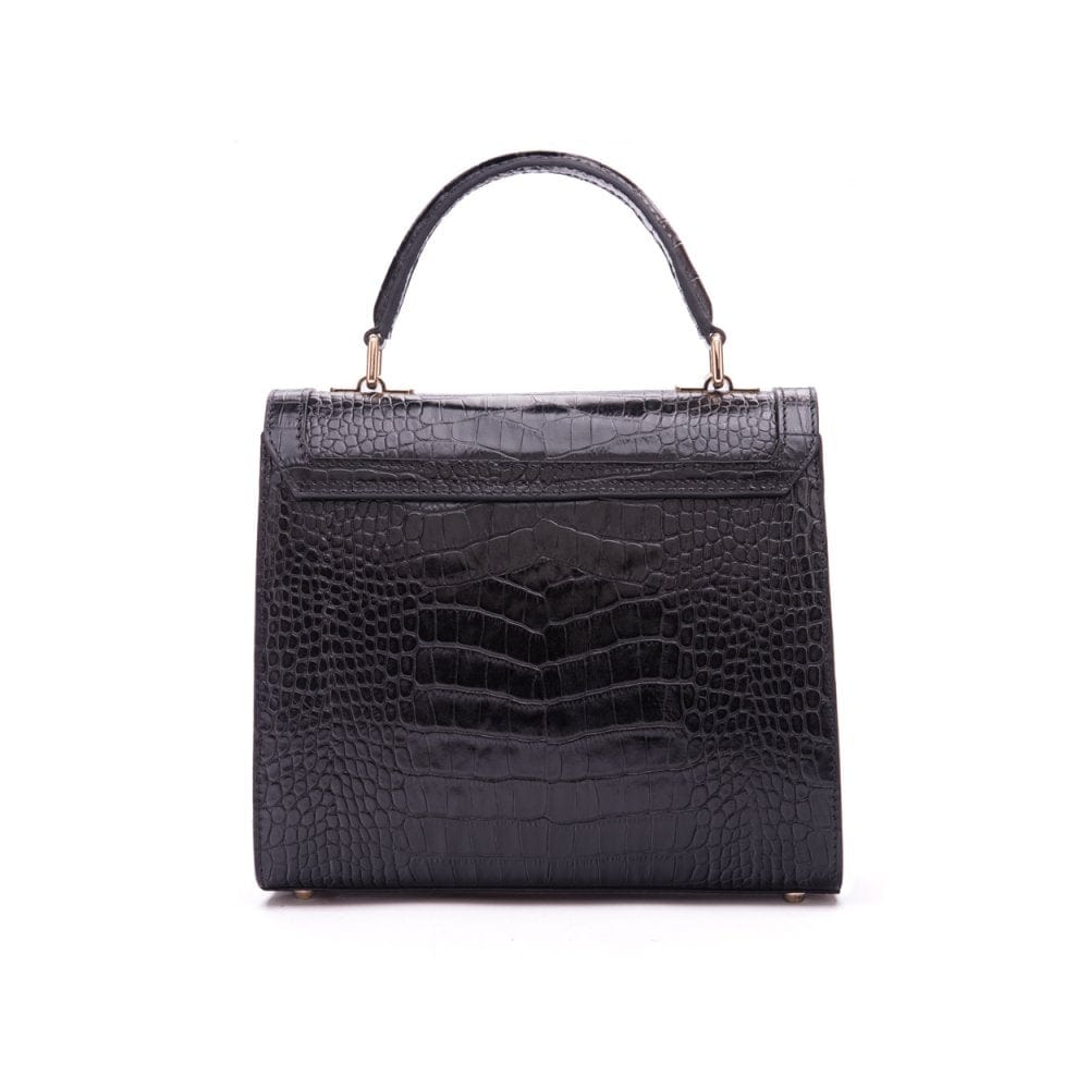 Leather signature Morgan bag, black croc, back view