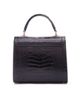 Leather signature Morgan bag, black croc, back view