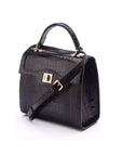 Leather signature Morgan bag, black croc, side view