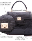 Leather signature Morgan bag, black croc, features