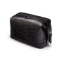 Leather wash bag, black croc,  side view