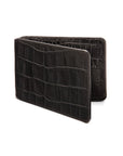 Leather travel card wallet, black croc, front