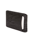 Leather travel card wallet, black croc, back