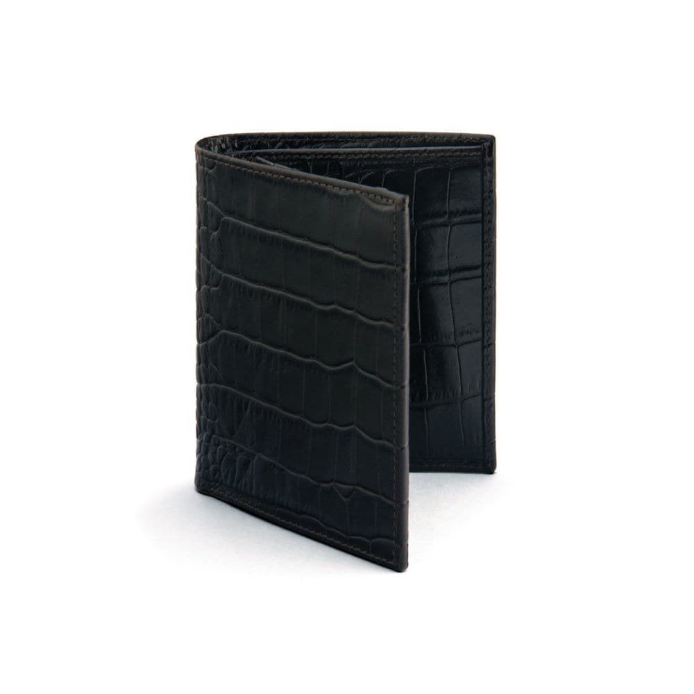 Leather wallet with 9 CC and ID, black croc, front