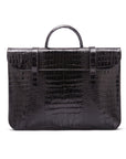 Leather music bag, black croc, front view