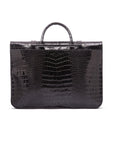 Leather music bag, black croc, back view