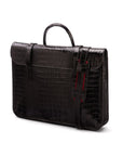 Leather music bag, black croc, side view