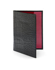 Luxury leather passport cover, black croc, front