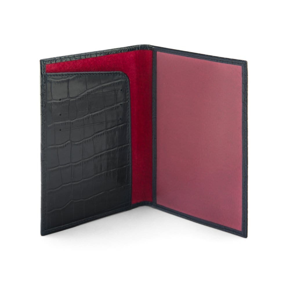 Luxury leather passport cover, black croc, inside