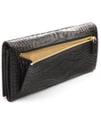 Leather Mayfair concertina purse, black croc, back