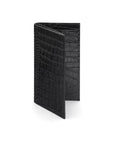 Men's tall leather wallet with 24 CC, black croc, front