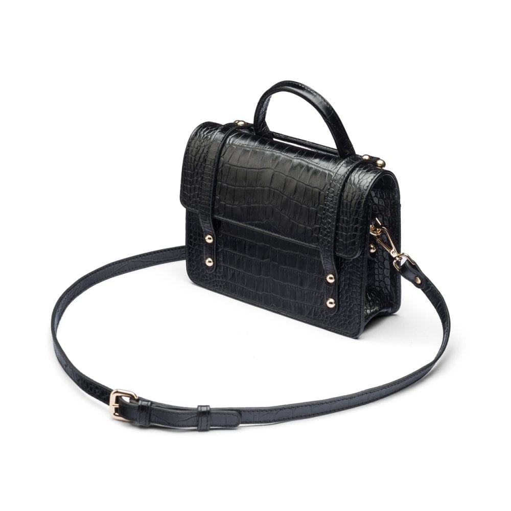 Mini top handle Harmony music bag, black croc, side view