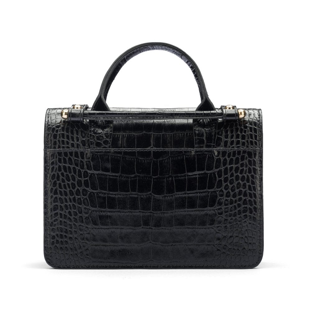 Mini top handle Harmony music bag, black croc, back view