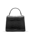 Mini Burnett small top handle bag, black croc, back view