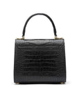 Mini leather Morgan Bag, top handle bag, black croc, back view