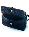 Compact crossbody bag, black croc, front pocket