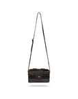 Compact crossbody bag, black croc, shoulder strap