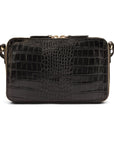 Compact crossbody bag, black croc, back